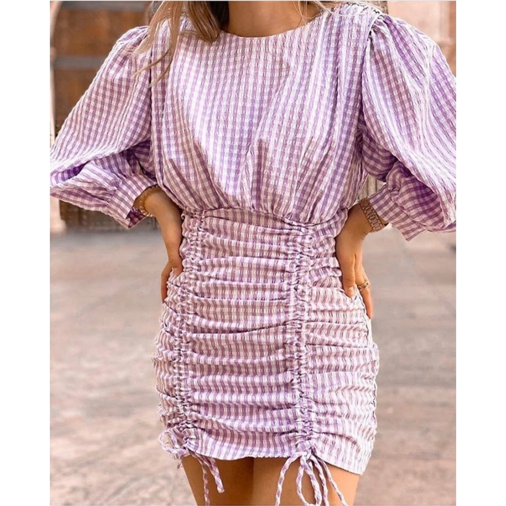 Zara lilac purple gingham mini dress - Picture 3 of 5